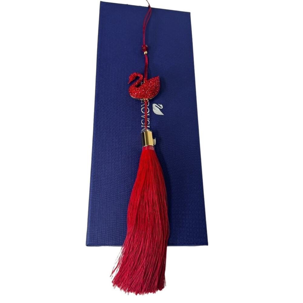 Swarovski Crystal Asian Symbols Red Swan Tassel Ornament